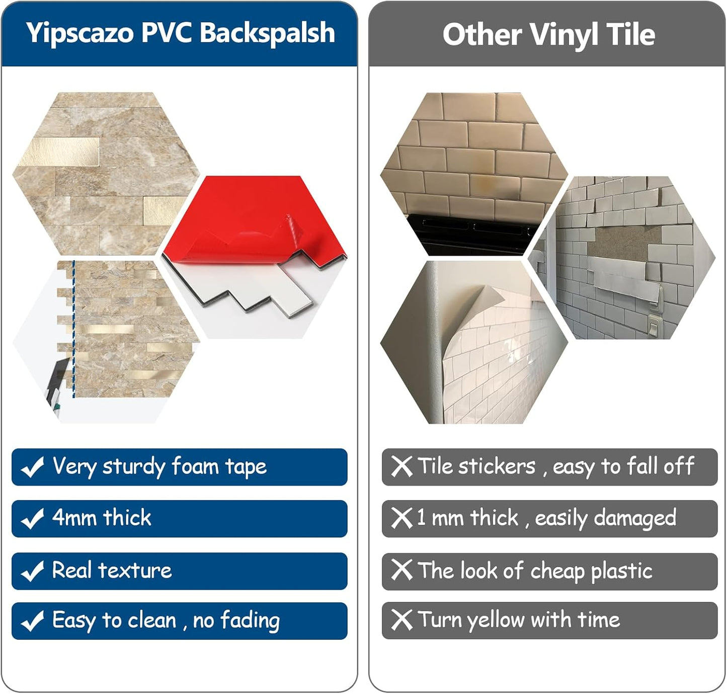 Yipscazo 2026 New Upgrade 11.34" X 11.57" Peel and Stick Backsplash, Stick on Backsplash Tiles for Kitchen, Bathroom, Fireplace (10 Sheets, Beige Rocks + Rose Gold)