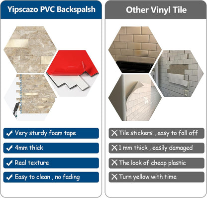 Yipscazo 2026 New Upgrade 11.34" X 11.57" Peel and Stick Backsplash, Stick on Backsplash Tiles for Kitchen, Bathroom, Fireplace (10 Sheets, Beige Rocks + Rose Gold)