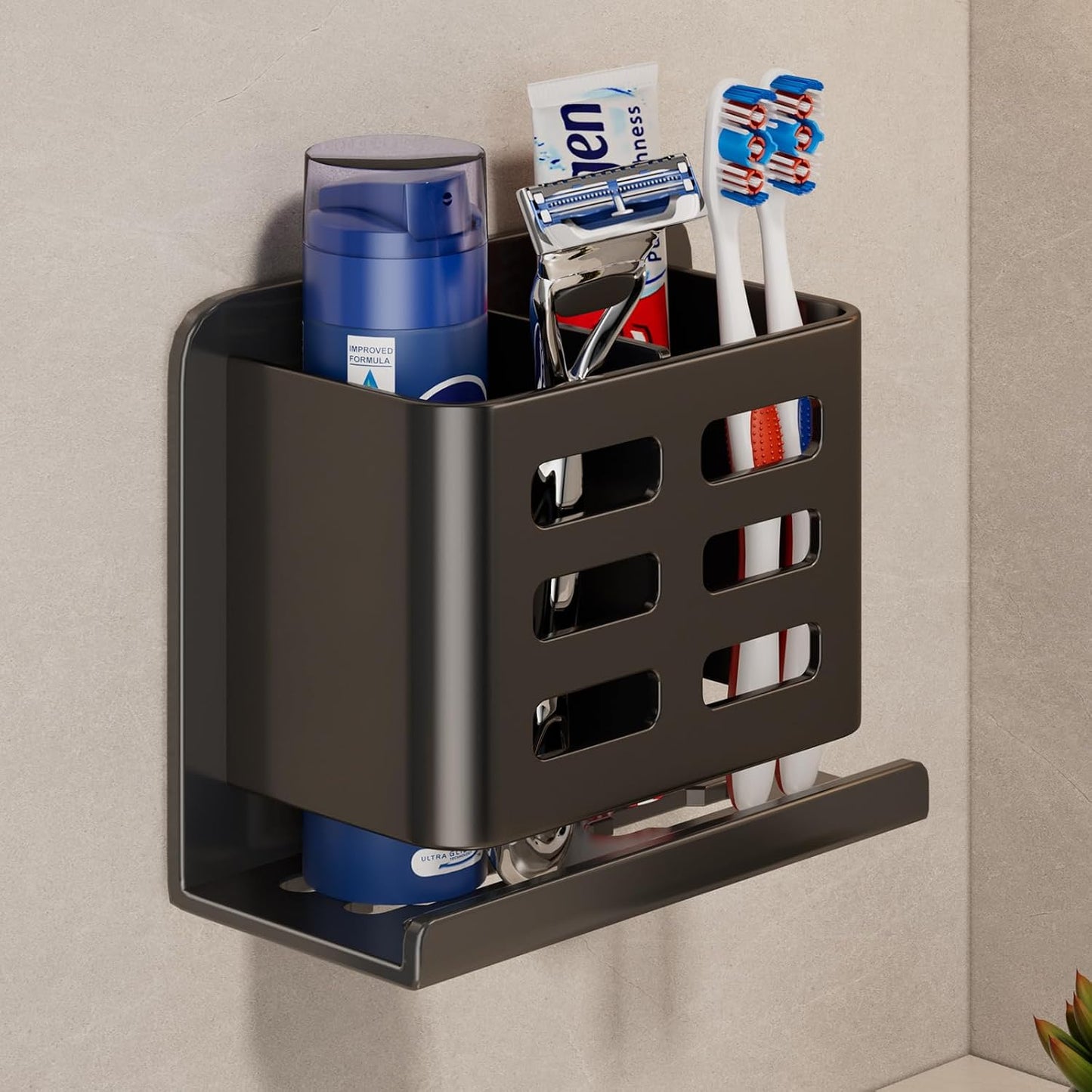 Aluminum Toothbrush Holder， Wall-Mounted，Bathroom Rack，4 Slot，Black | Bracket Shower Toothbrush Razor Holder Suitable for Toothbrush, Toothpaste, Razor and Comb etc Bathroom Storage