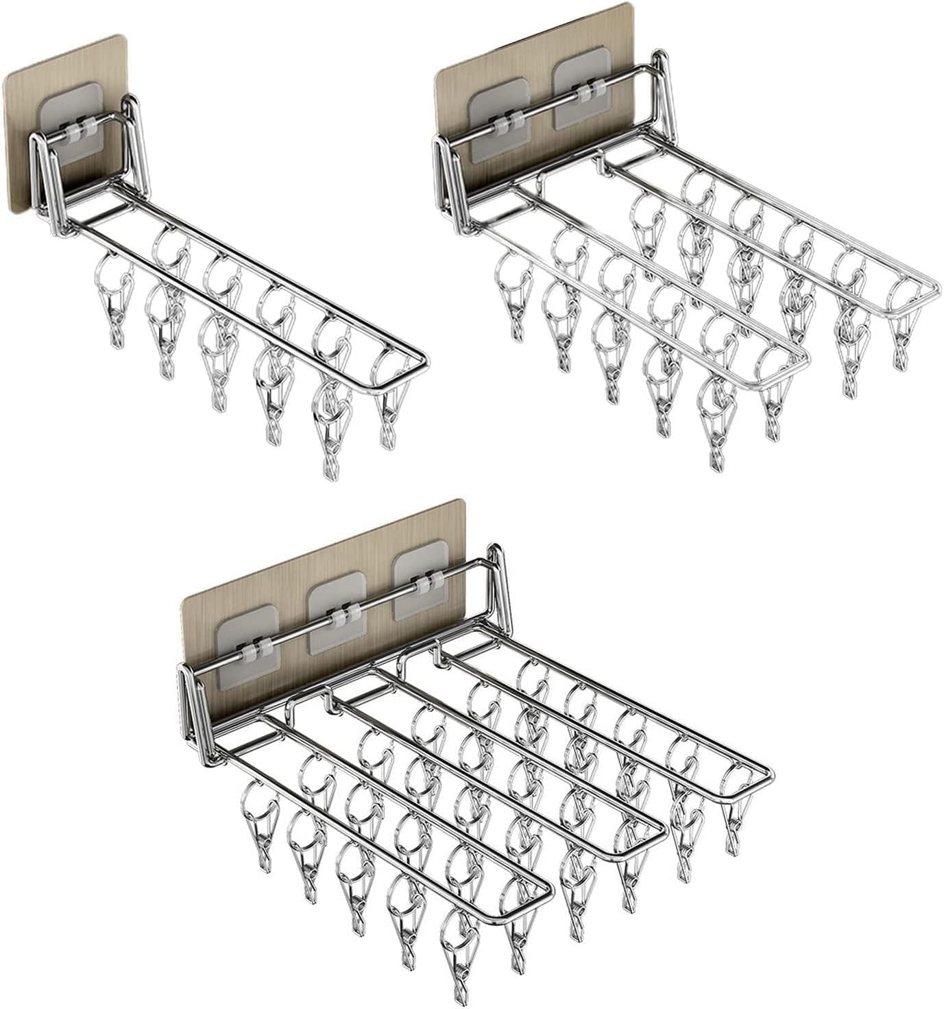 Stainless Steel Folding Hanger Wall Mounted Sock Clip Hanger Space Saving Drying Rack Storage Rack