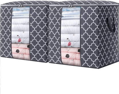 WISELIFE Storage Bags 3 Pack/100L Large Blanket Clothes Organization and Storage Containers for Comforters,Bedding, Foldable Organizer with Reinforced Handle, Clear Window, Sturdy Zippers,Gray