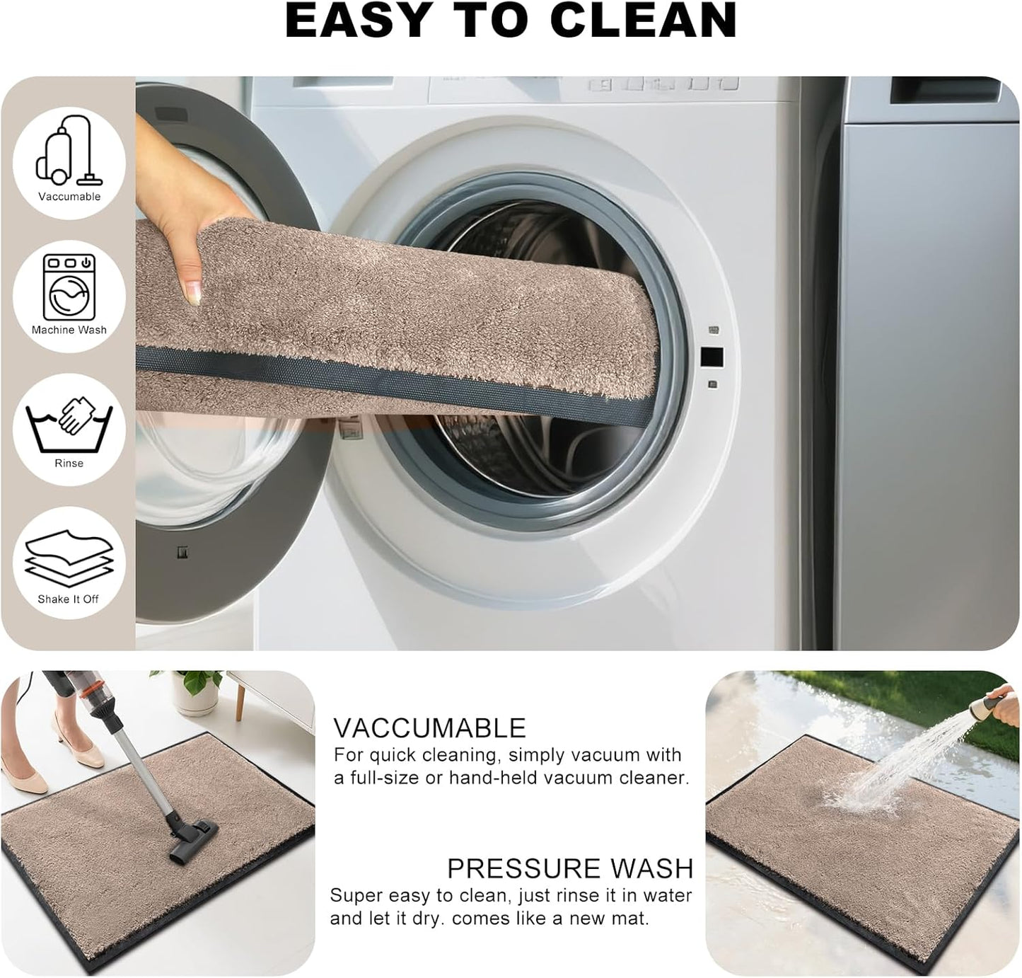 Mibao Front Door Mat, Dirt Trapper Welcome Mat for Outdoor Indoor, Non-Slip Waterproof Doormat, Durable Machine Washable Low Profile Entry Rug for Back Door Outside Patio Porch, 29.5" x 17", Grey