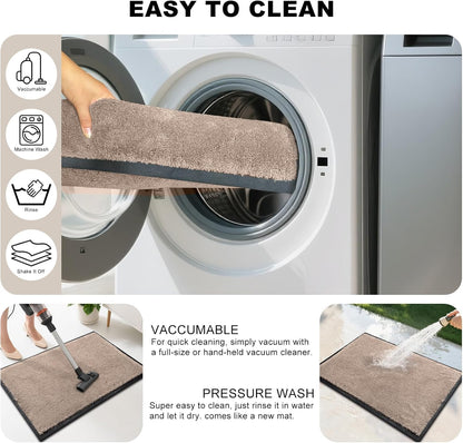 Mibao Front Door Mat, Dirt Trapper Welcome Mat for Outdoor Indoor, Non-Slip Waterproof Doormat, Durable Machine Washable Low Profile Entry Rug for Back Door Outside Patio Porch, 29.5" x 17", Grey