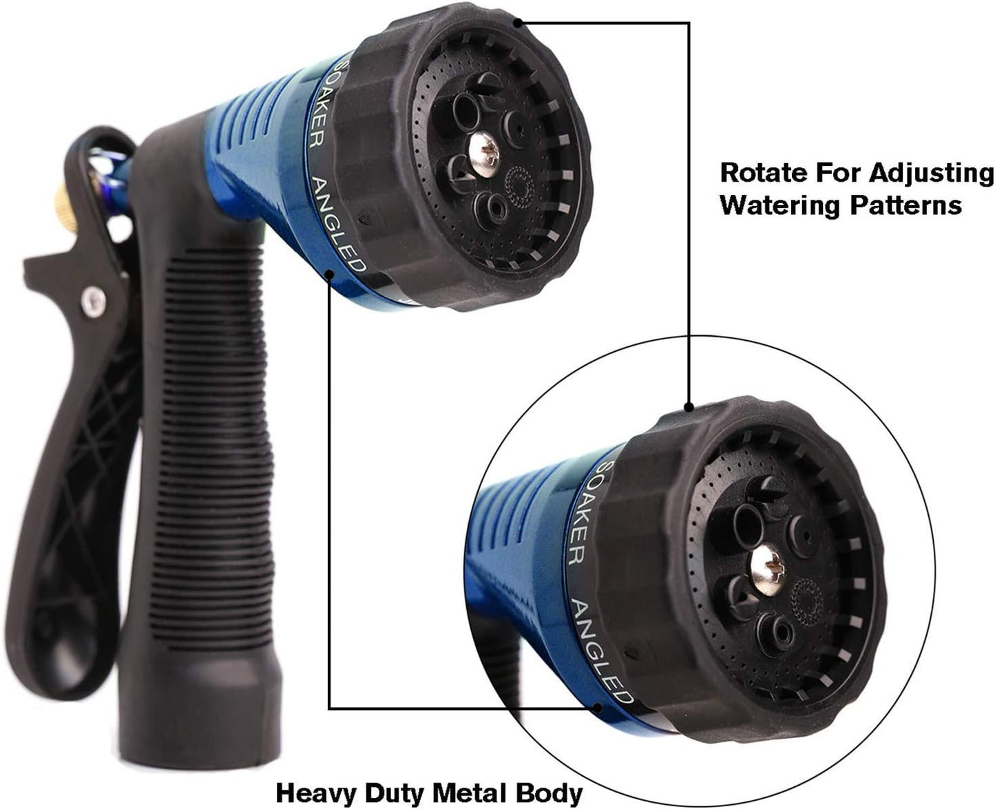 GREEN MOUNT Water Hose Nozzle Spray Nozzle, Metal Garden Hose Nozzle with Adjustable Spray Patterns, Perfect for Watering Plants, Washing Cars and Showering Dogs & Pets