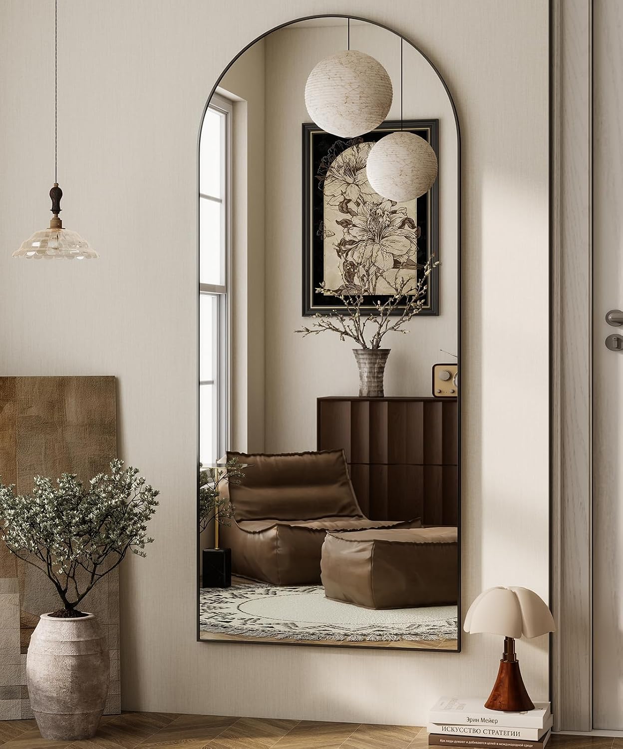 HARRITPURE 64"x21" Arched Full Length Mirror Free Standing Leaning Hanging Mounted Mirror Aluminum Frame Modern Simple Home Decor for Living Room Bedroom Cloakroom, Gold