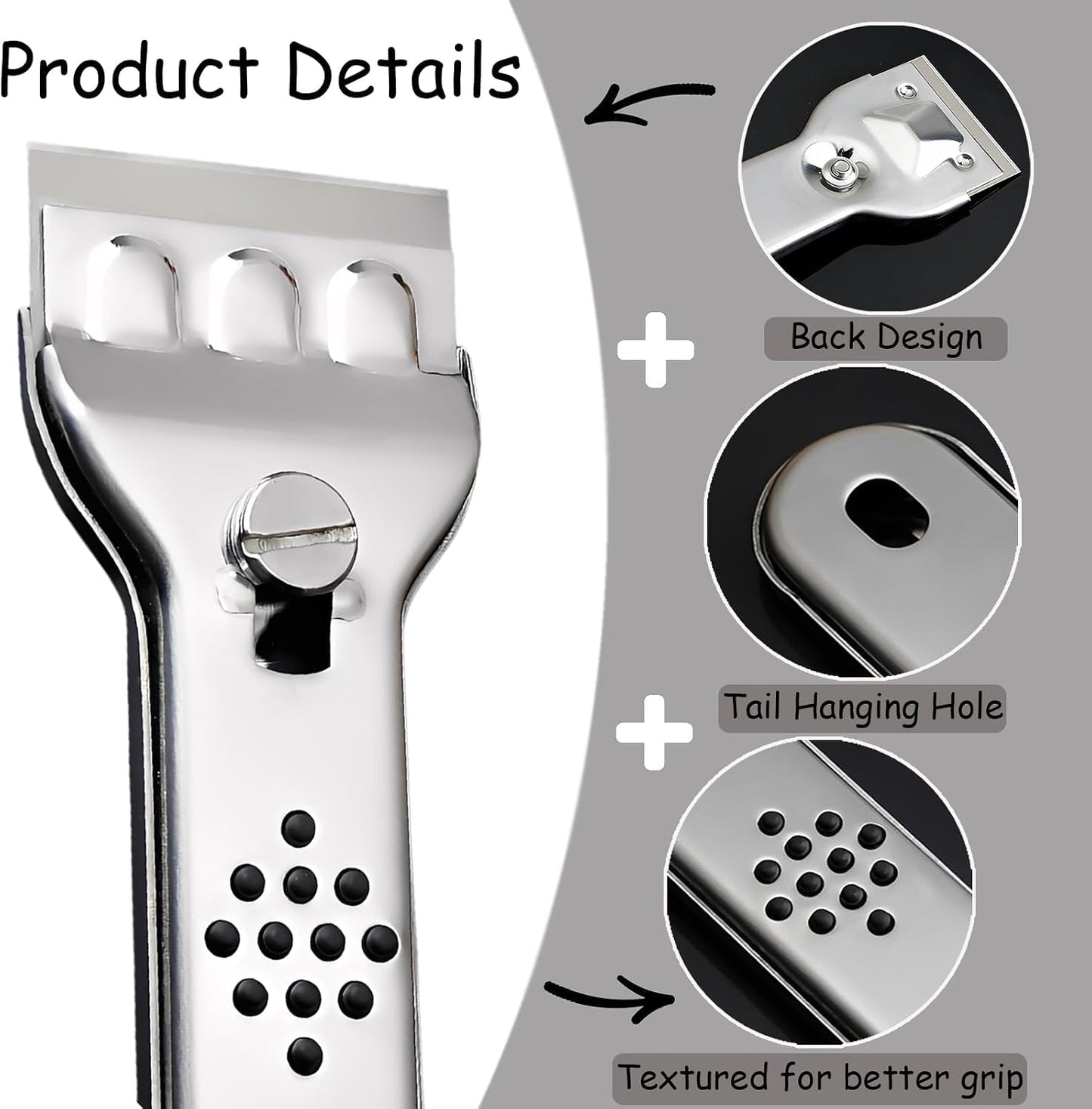 Scraper Tool, Multi Surface Cleaning Tool, Glass Windows Tiles Metal for Stove Tops, Windows, Paint Removal and Adhesive Residues, Silvery, 5.3 Inches, 1 Piece