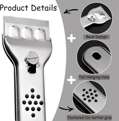 Scraper Tool, Multi Surface Cleaning Tool, Glass Windows Tiles Metal for Stove Tops, Windows, Paint Removal and Adhesive Residues, Silvery, 5.3 Inches, 1 Piece
