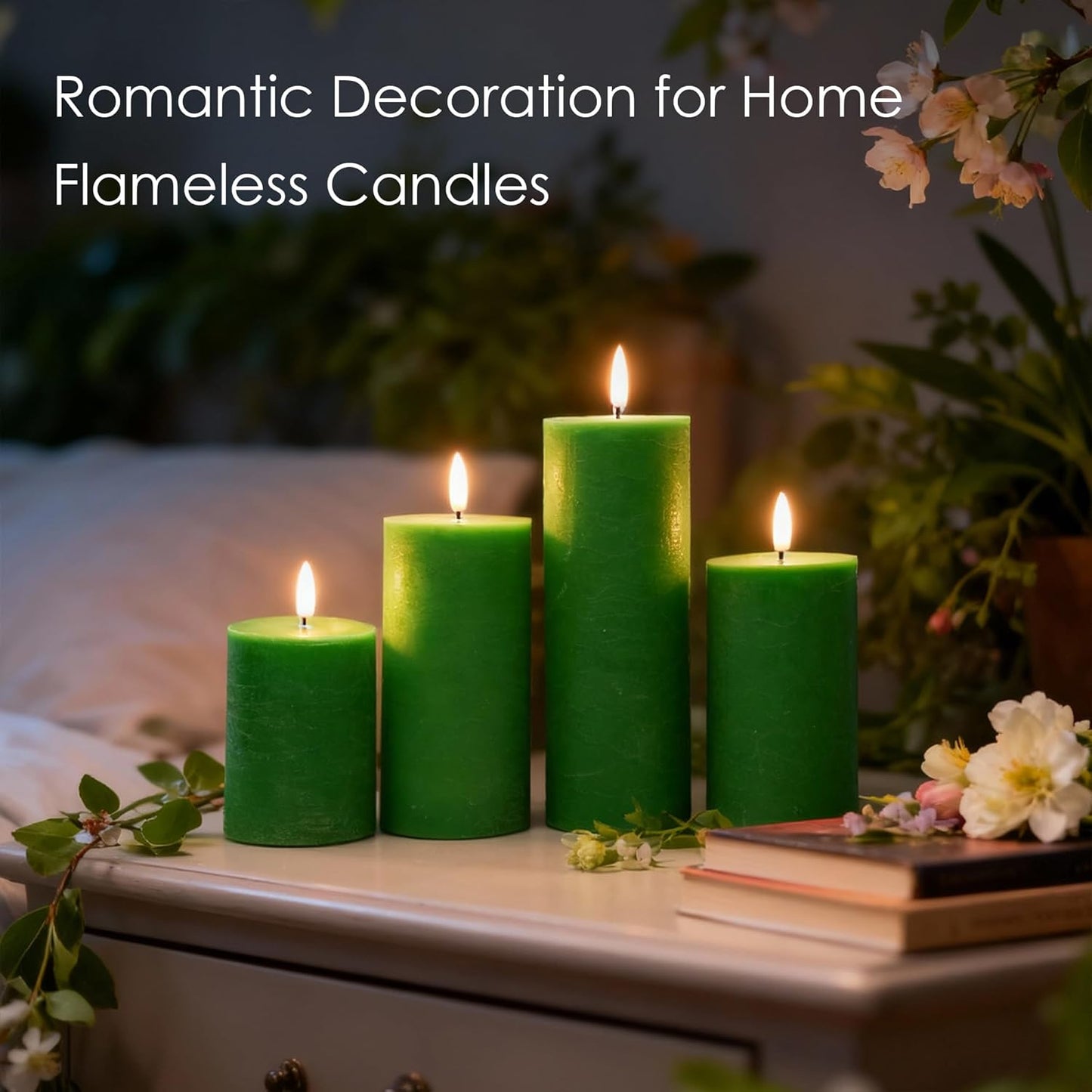 LUSHARBOR Flameless Candles, 4 Pack Battery Operated Candles with Remote, Real Wax LED Fake Candles with Timer Flickering for Christmas Wedding Home Party D3 H 5" 6" 7" 9" White