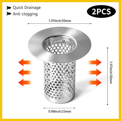 Bathroom Sink Drain Strainer, 304 Stainless Steel Hair Catcher for Bathtub Shower Floor Drain, Bathtub Drain Cover Strainer Basket Fit 1.1" to 1.97" Drain Hole (2PCS)