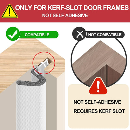 40FT Kerf V‑Shaped Weather Stripping Door Seal, Press‑in Seal for Pre‑Cut Slot Doors, Not Self‑Adhesive, Soundproof Draft Blocker for Exterior Front Doors, Fits Large Gaps, Easy DIY Install (White)