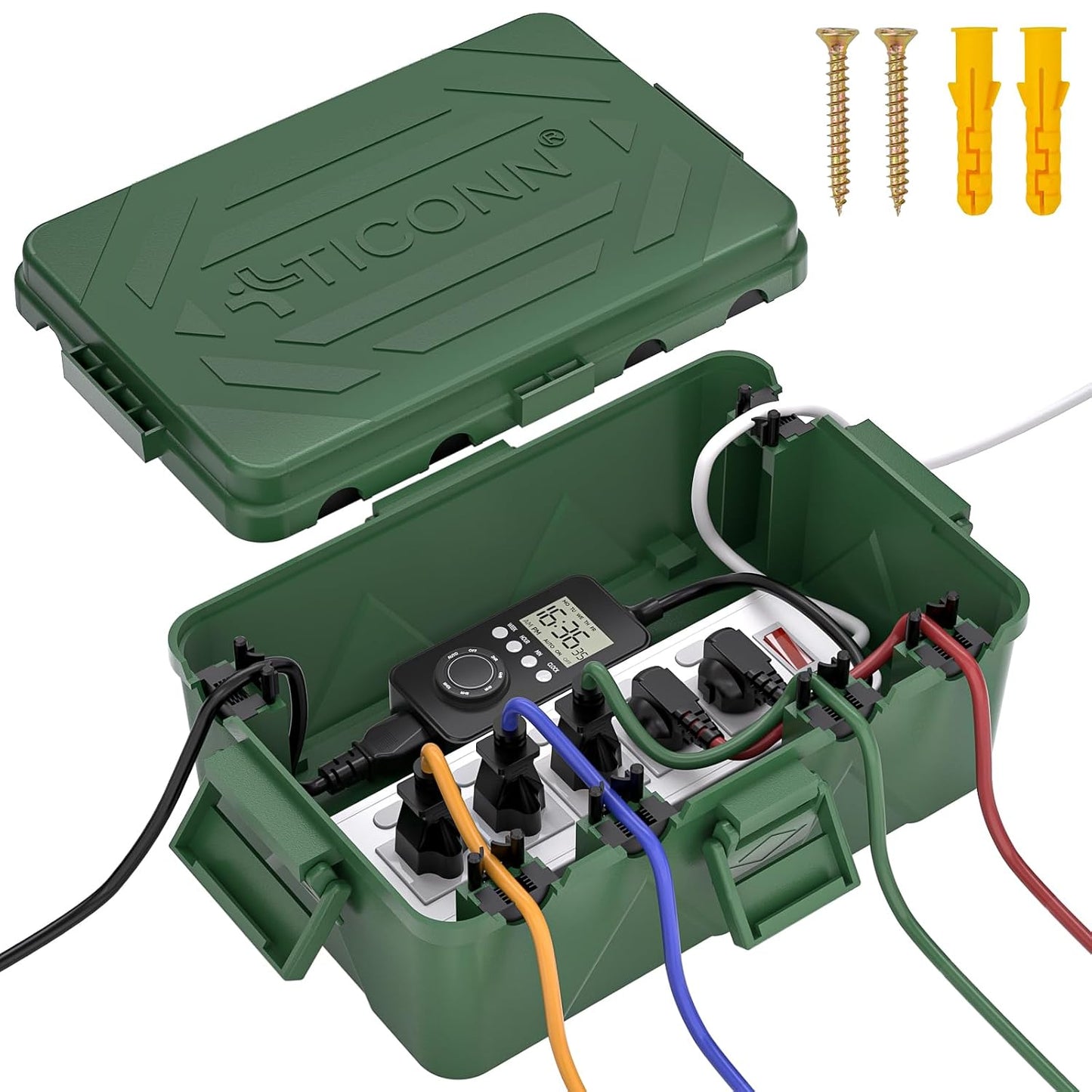 TICONN Outdoor Electrical Box, IP54 Splash-Proof Outdoor Extension Cord Cover, Protects Power Strip, Plug, Socket, Timer, Holiday Lights (Black, Small)