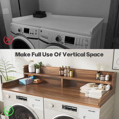 2-Tier Washer and Dryer Countertop with 2.75" H Guard,54" W x 27.5" D Laundry Countertop Cover with Non-Slip Pad,Large Space Laundry Topper for Folding Clothes Over Washer and Dryer-White