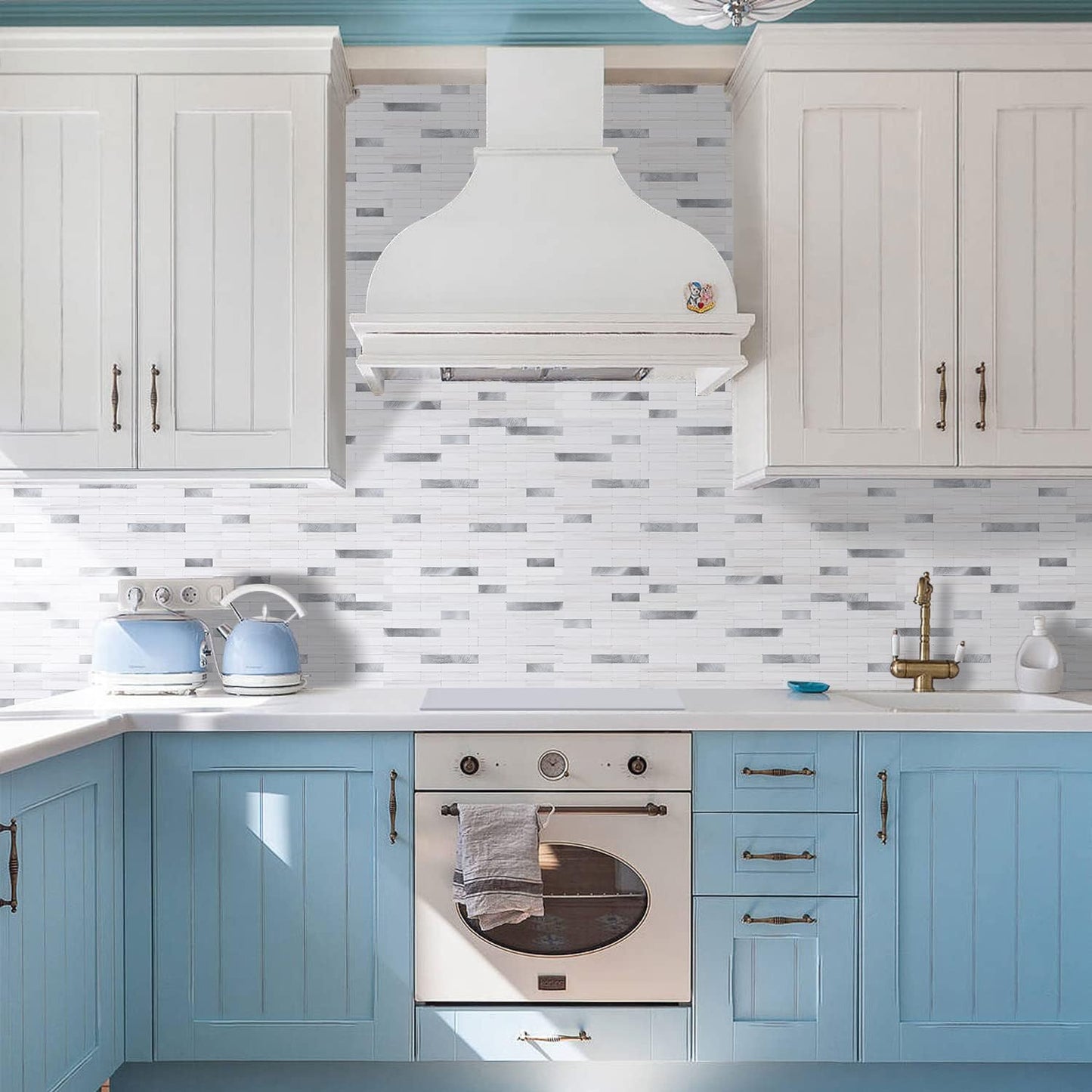 STICKGOO Peel and Stick Backsplash Tile, Stick on Backsplash for Kitchen and Bathroom, Volakas White Look PVC Mixed Metal Silver Self Adhesive Wall Tiles(Sample)
