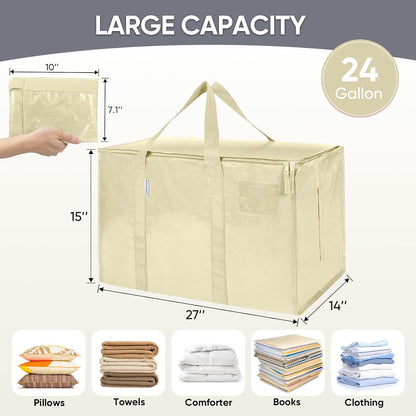 TICONN 4 Pack Extra Large Moving Bags Heavy Duty with Zippers & Carrying Handles, Durable Storage Bags Moving Boxes for Closet Organizers and Storage (4 Pack, Blue)