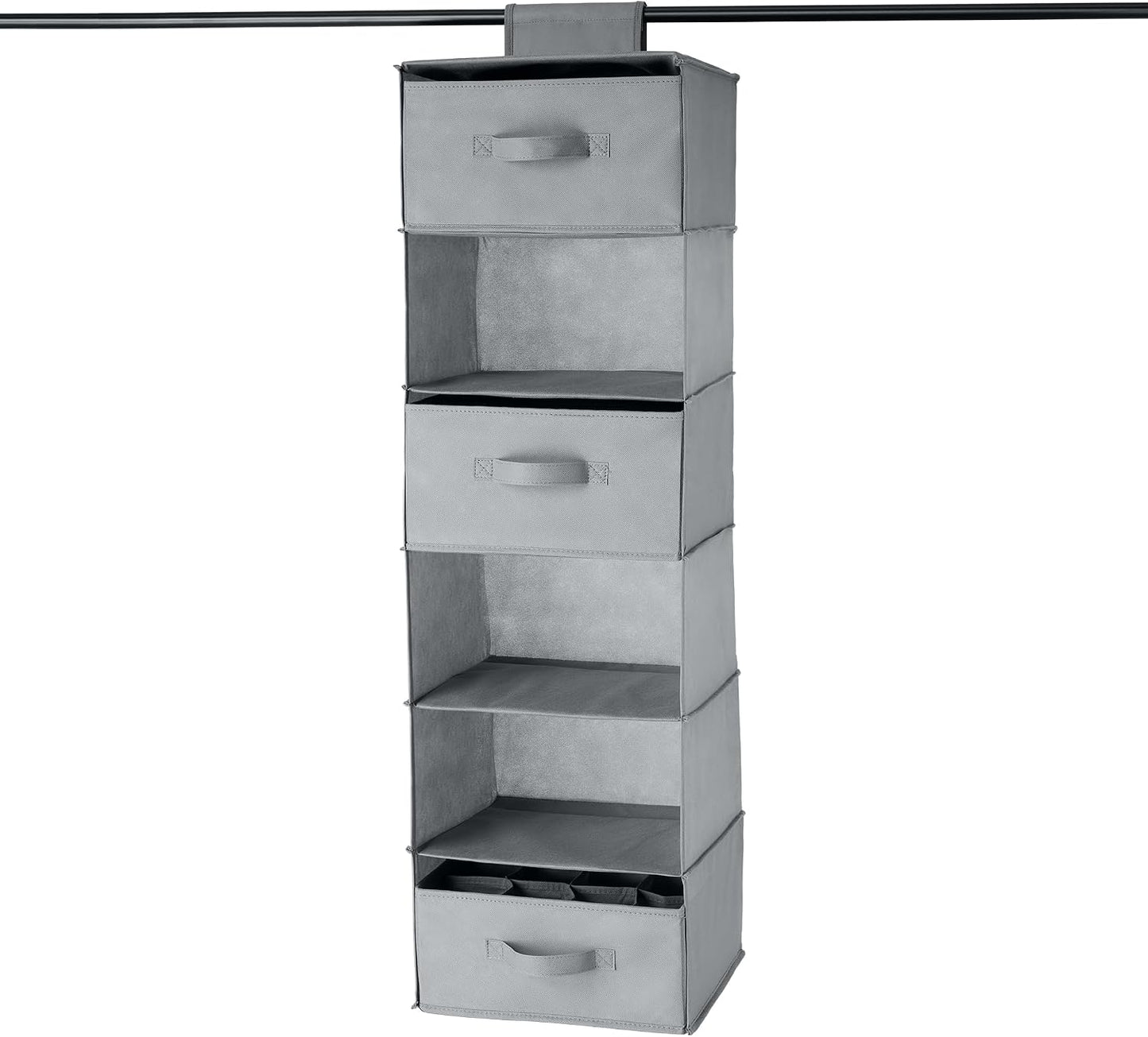 Amazon Basics 6-Tier Hanging Closet Shelf Organizer with Pockets, Clothes Storage for Sweaters and Clothing, 12" W x 9" L x 8.5" H, Grey | Organizer