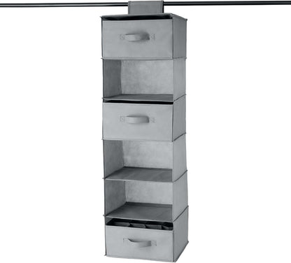 Amazon Basics 6-Tier Hanging Closet Shelf Organizer with Pockets, Clothes Storage for Sweaters and Clothing, 12" W x 9" L x 8.5" H, Grey | Organizer