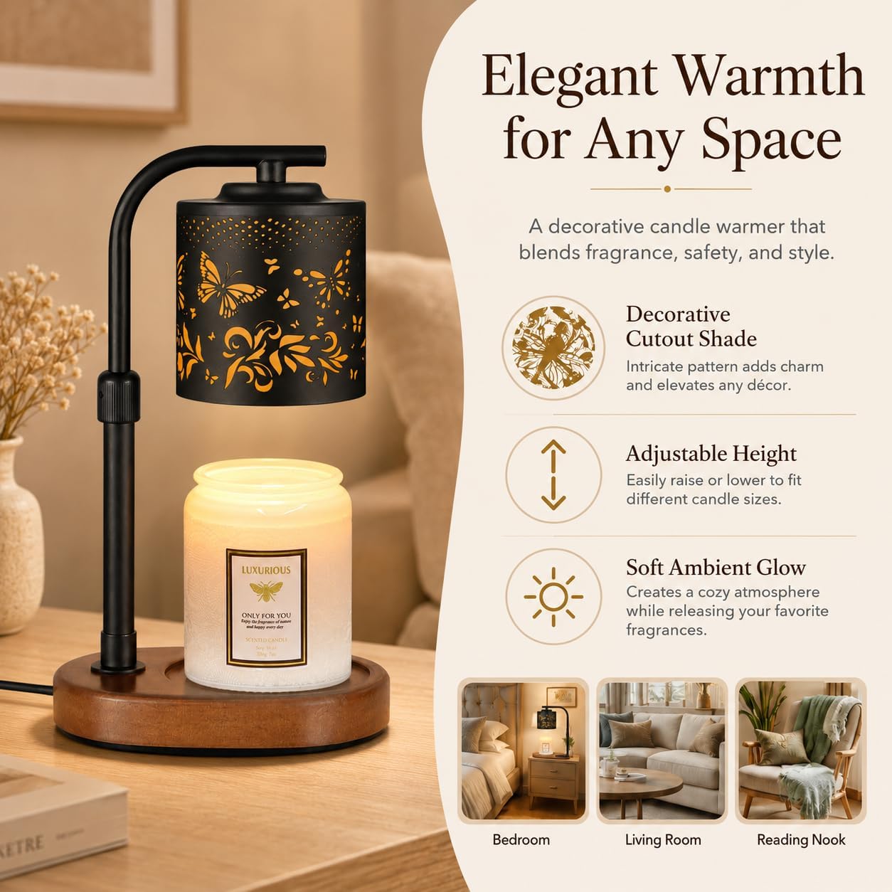 kobodon Candle Warmer Lamp with Timer, Electric Candle Lamp Warmer Birthday for Mom Women Home Bedroom Decor Wax Melt Warmer for Scented Wax with Jar Candles (Dragonfly)