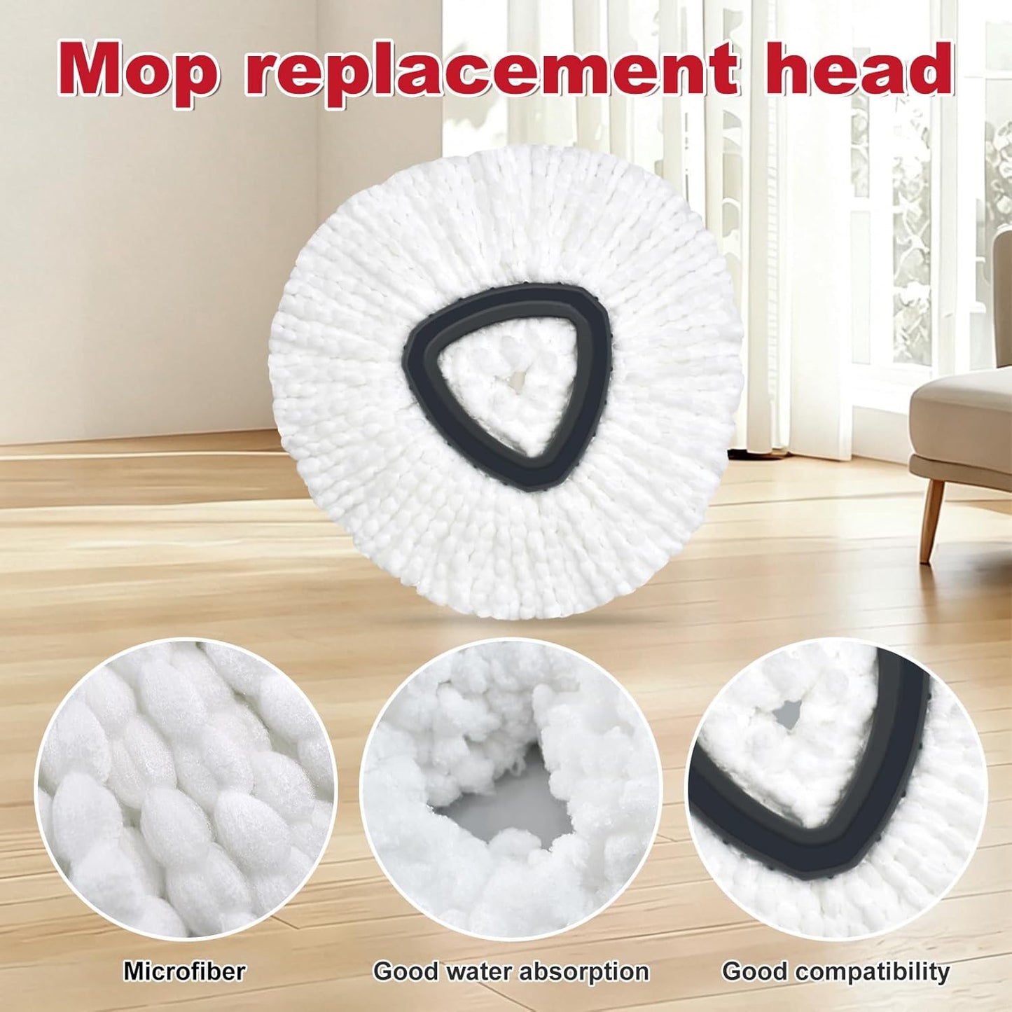 Spin Mop Handle,Mop Replace Heads,Brush and Base Compatible with O Cedar EasyWring 1 Tank,2 Microfiber Mop Refills and Brush,4-Section 30-58" Mop Handle,Mop Base Combo Set for Wet/Dry Floor Cleaning