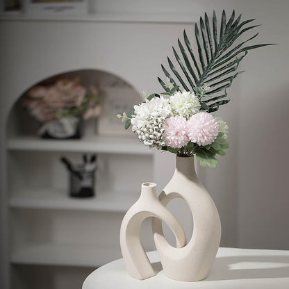 Levvohd Hollow Ceramic Vase Set of 2, Modern Nordic Minimalist Book Style Boho Aesthetic Vases for Home Decor Living Room Shelf Entryway Coffee Centerpiece Table Decorative (Cream White)