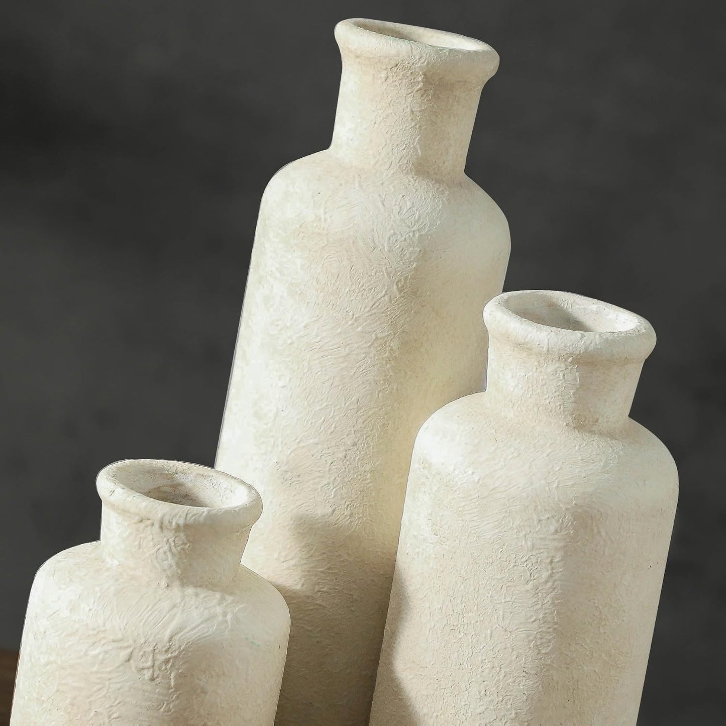 Ceramic Vase Set of 3, Neutral Flower Vases Home Decor, Pottery Rustic Farmhouse Decorative Vases Modern Decor for Table Mantel Entryway Bookshelf Living Room Kitchen Bedroom - Brown