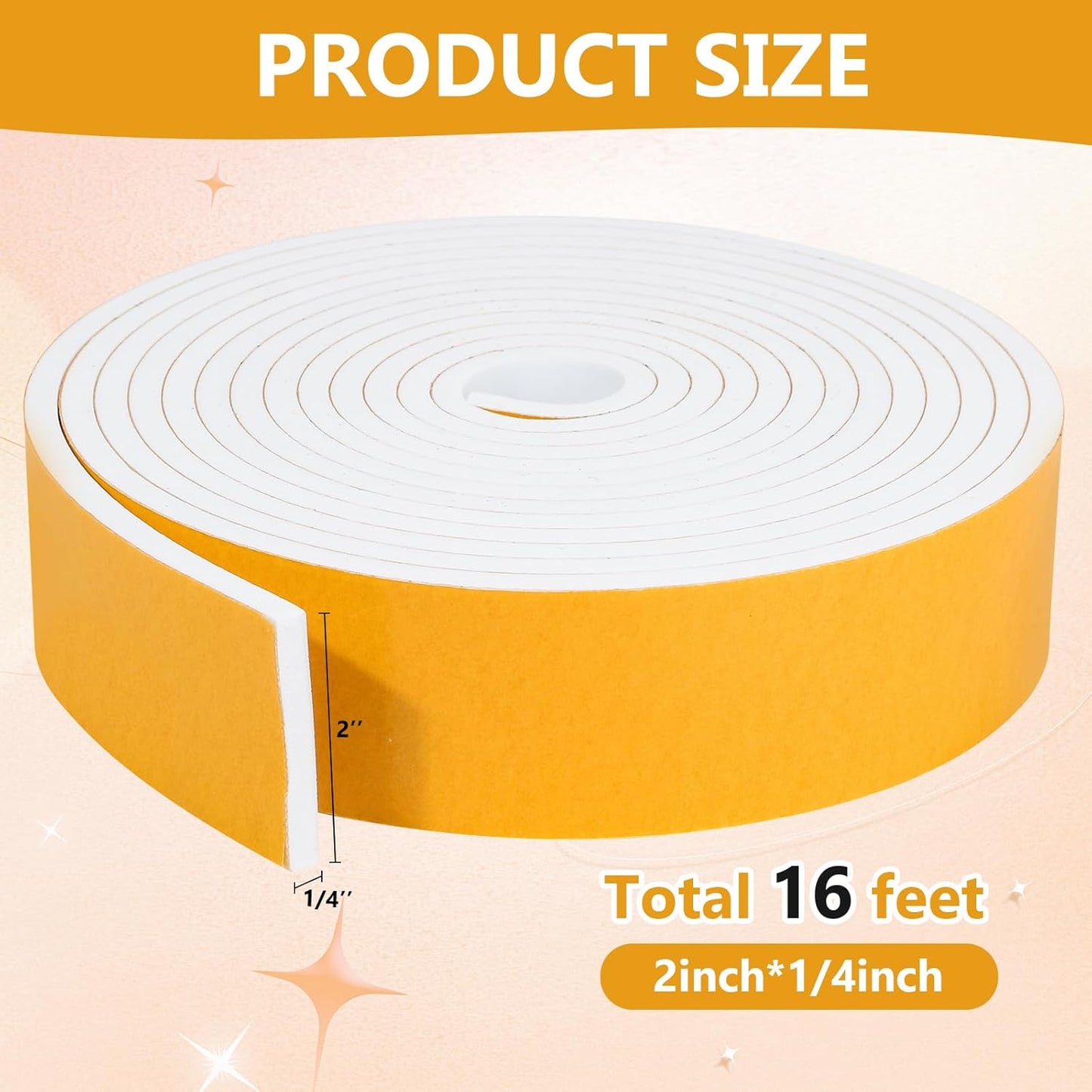 16Feet Weather Stripping Seal (1/2 Inch X 1/4 Inch) for Door Window, High Density Foam Tape, Soundproofing, Insulation Strip, Door Sealers for Door Frame- White