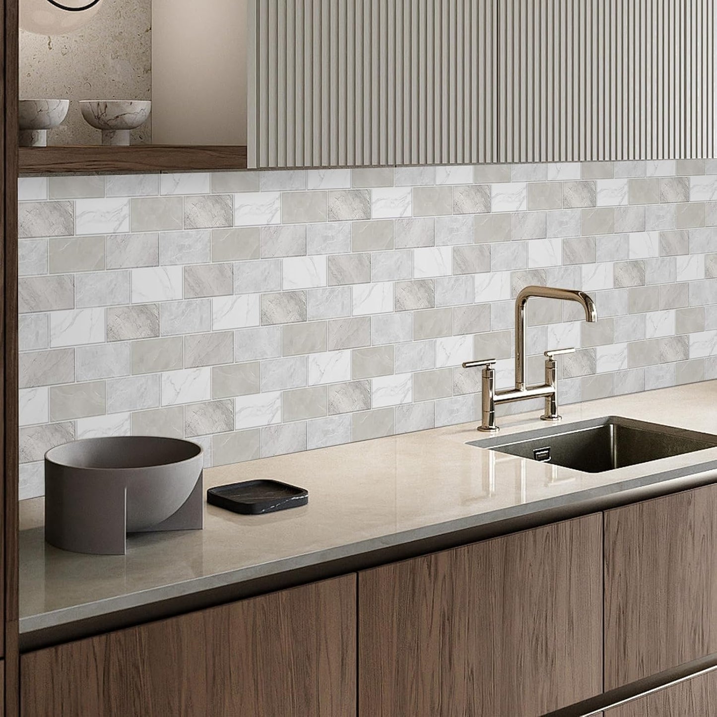 10 Sheets Peel and Stick Backsplash for Kitchen 12"X12" Renter Friendly Backsplash Back Splash Adhesive Subway Wall for Bathroom Tile Sticker Off-White Marble （Not 3D Tile