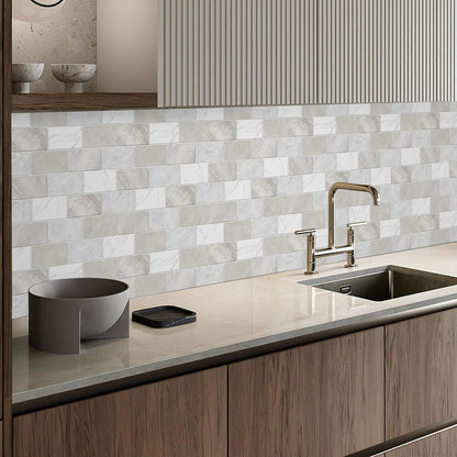 10 Sheets Peel and Stick Backsplash for Kitchen 12"X12" Renter Friendly Backsplash Back Splash Adhesive Subway Wall for Bathroom Tile Sticker Off-White Marble （Not 3D Tile