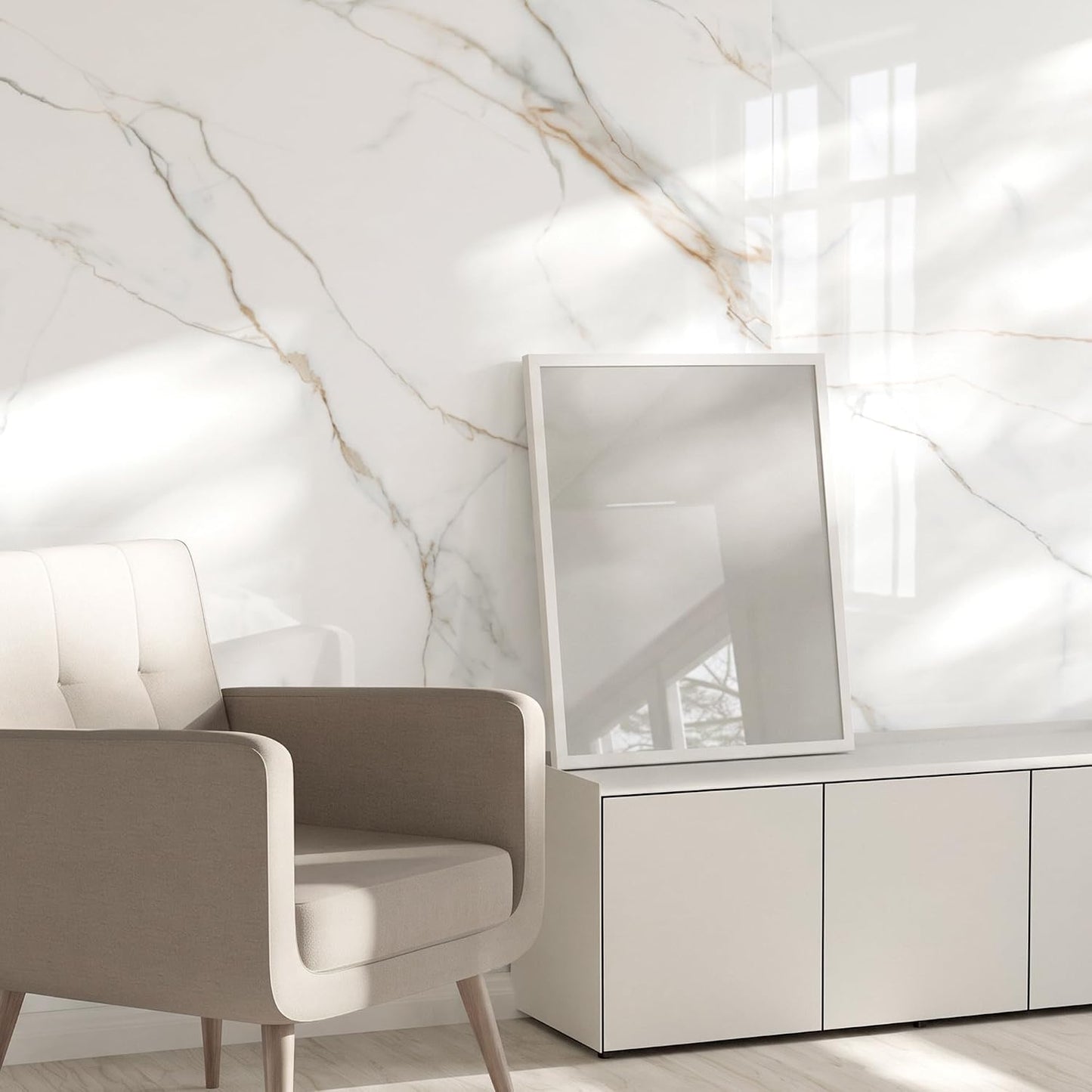 Marble Peel and Stick Waterproof Wall Paneling, 118" x 47" Carrara White Matte Finish Self-Adhesive Backsplash Tile Vinyl Wall Panel for Kitchen Bathroom Wall Decor, Covers 38.75 Sq. Ft.