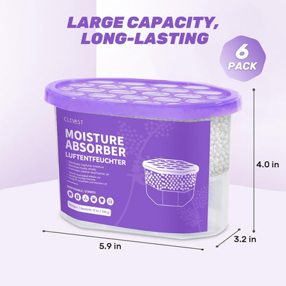 CLEVAST Moisture Absorber Boxes 6 Pack, 10 Oz Dehumidifier for Closet & Bathroom, Humidity Absorber for Wardrobe, Bedroom, RV & Car, Fragrance-Free Moisture Control, Unscented
