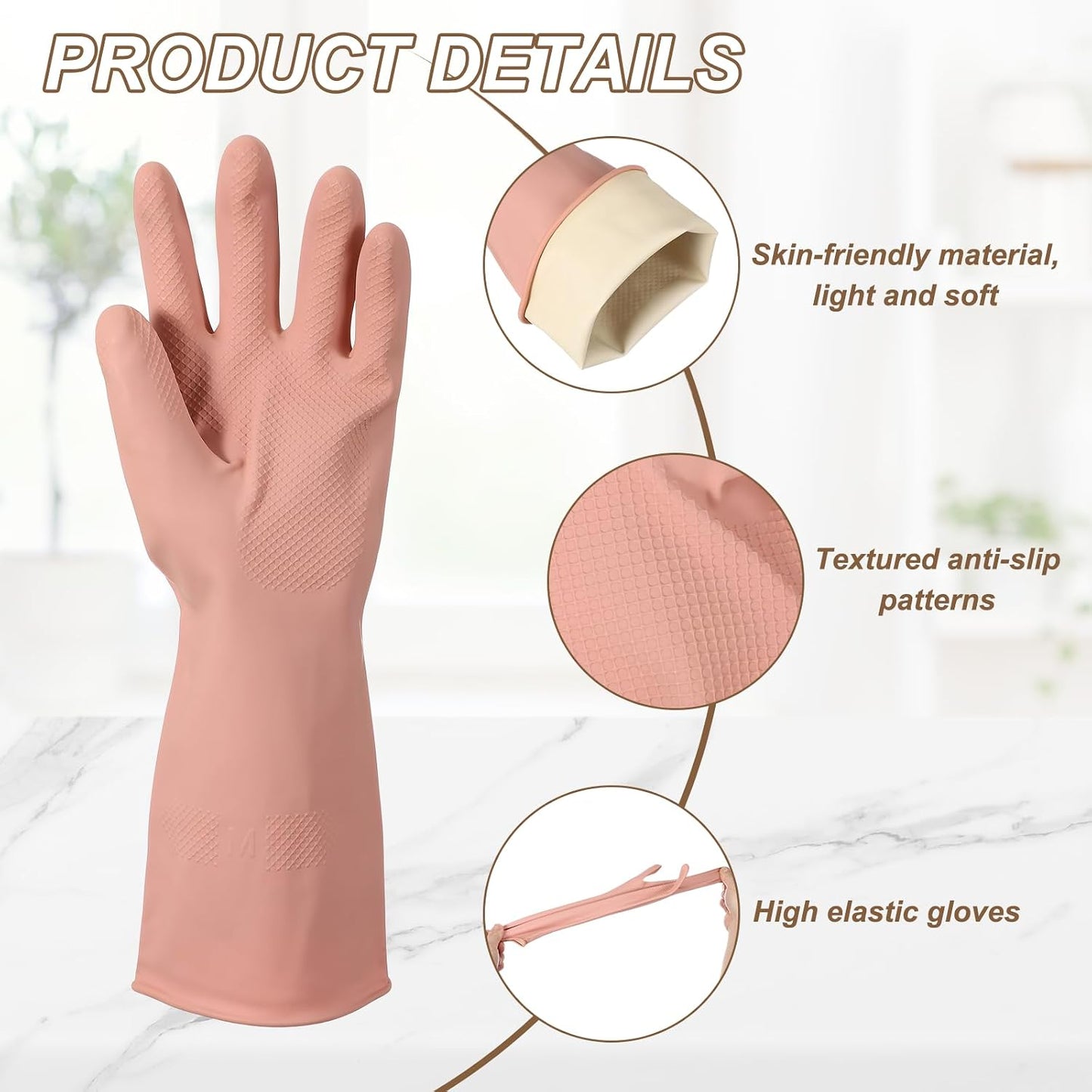 uxcell Rubber Cleaning Gloves, Reusable Household Dishwashing Long Rubber Gloves with Non-slip Grip