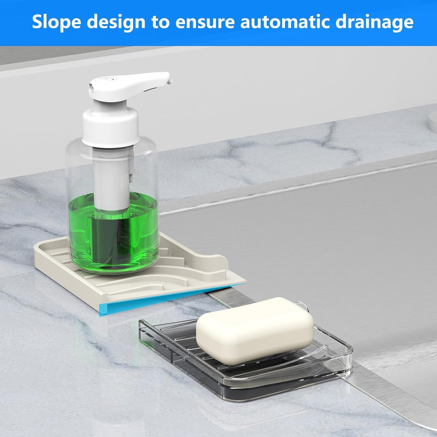 Sponge Holder for Kitchen Sink, Dish Sponge Holder & Soap Tray with Drain, Bathroom Sink Sponge Drying Rack & Perfect Organizer for Dispenser,Bottle,Cup on Sinks or Counter(8"x 4"Gray)