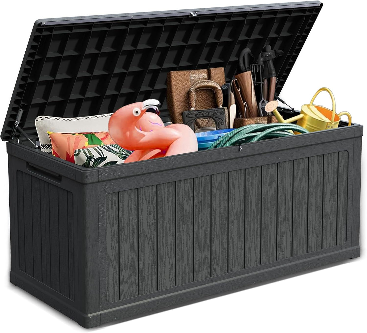200 Gallon Deck Box, Resin Outdoor Waterproof Storage Box, Lockable Storage Box With Handle for Patio Furniture - Garden Tools - Swimming Pool Tools UV Resistant, Black