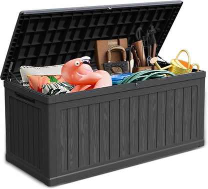 200 Gallon Deck Box, Resin Outdoor Waterproof Storage Box, Lockable Storage Box With Handle for Patio Furniture - Garden Tools - Swimming Pool Tools UV Resistant, Black