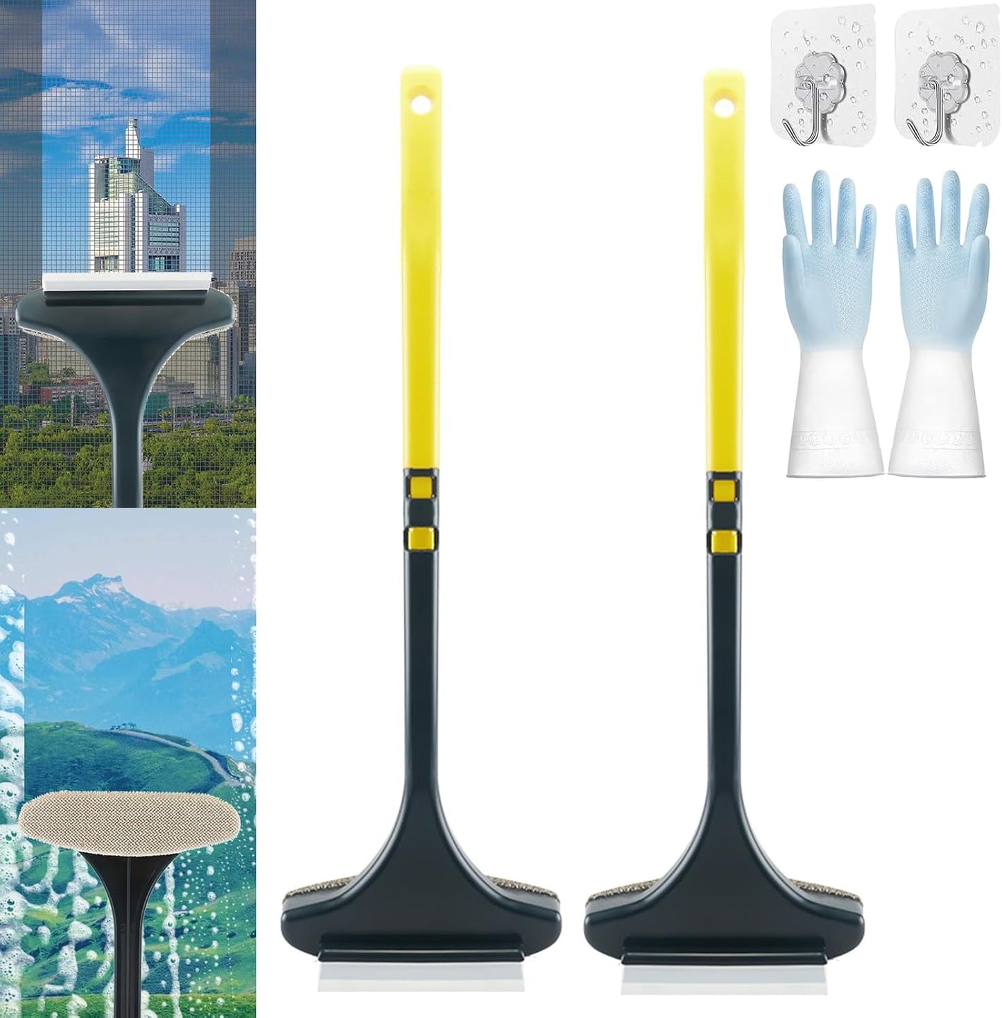2 in 1 Mesh Cleaner Brush, Double Sided Wet & Dry Dual Purpose Window Screen Cleaning Brush, 2 in 1 Multifunctional Screen Brush, Extendable 2 in 1 Mesh Cleaning Brush (2Pcs-F)