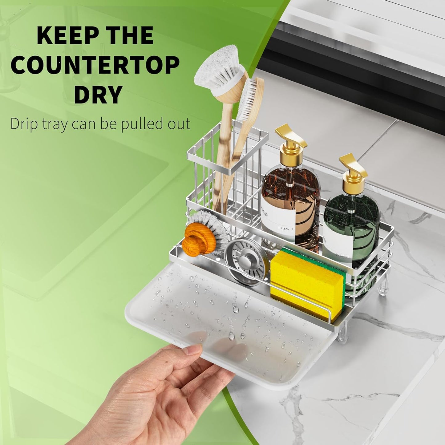 Cisily Large Capacity Kitchen Sink Caddy Organizer, Rustproof Non-Slip Sponge Holder With Dish Brush Holder Organizer, Kitchen Organization and Storage, Essentials Accessories for Countertop