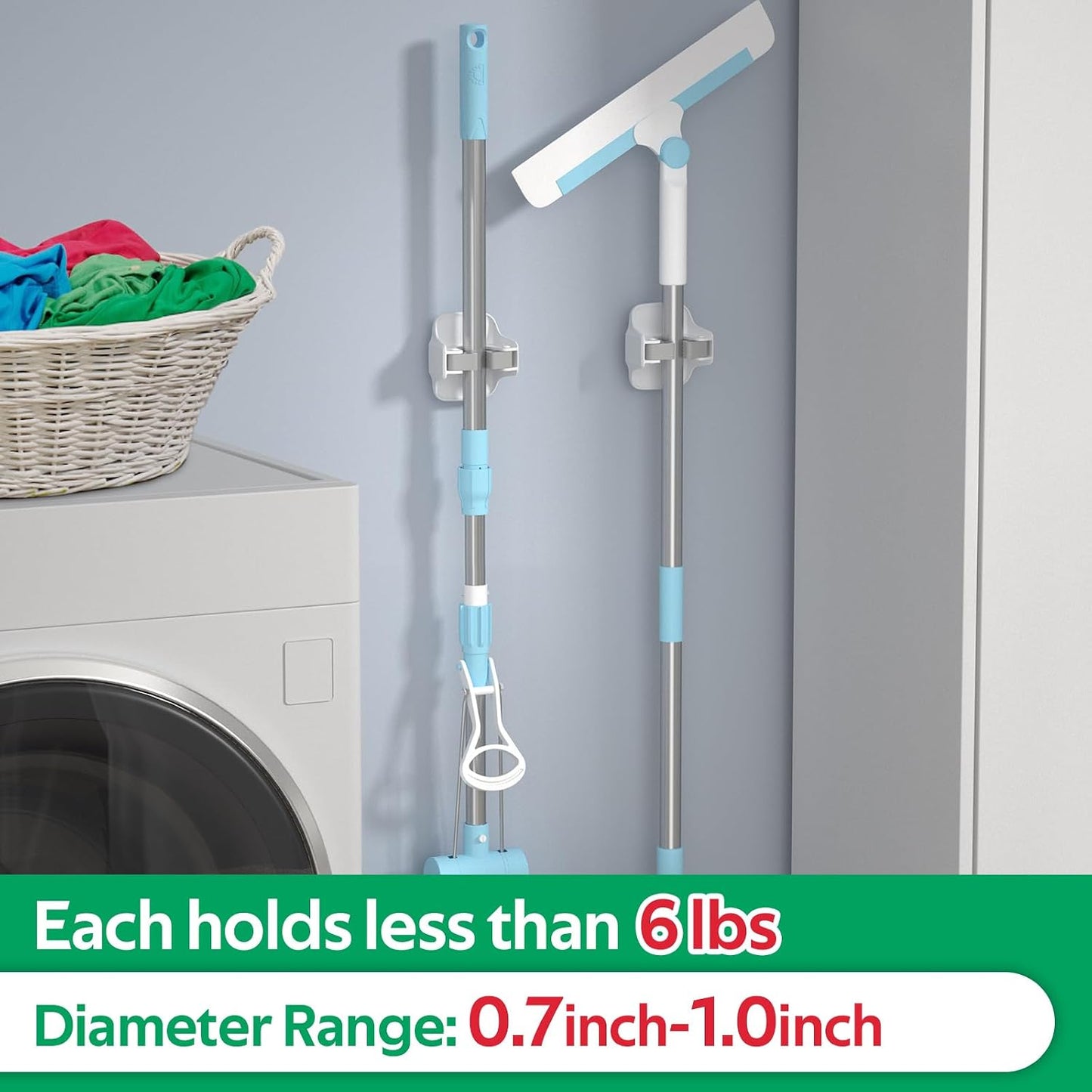reliahom Broom Holder Wall Mount Mop Grippers organizer wall hanging, 3Pack | No Drilling Self Adhesive Easy install Anti-Slip Mop Broom Hanger Storage Rack for Kitchen,Laundry Room,Garden,Garage