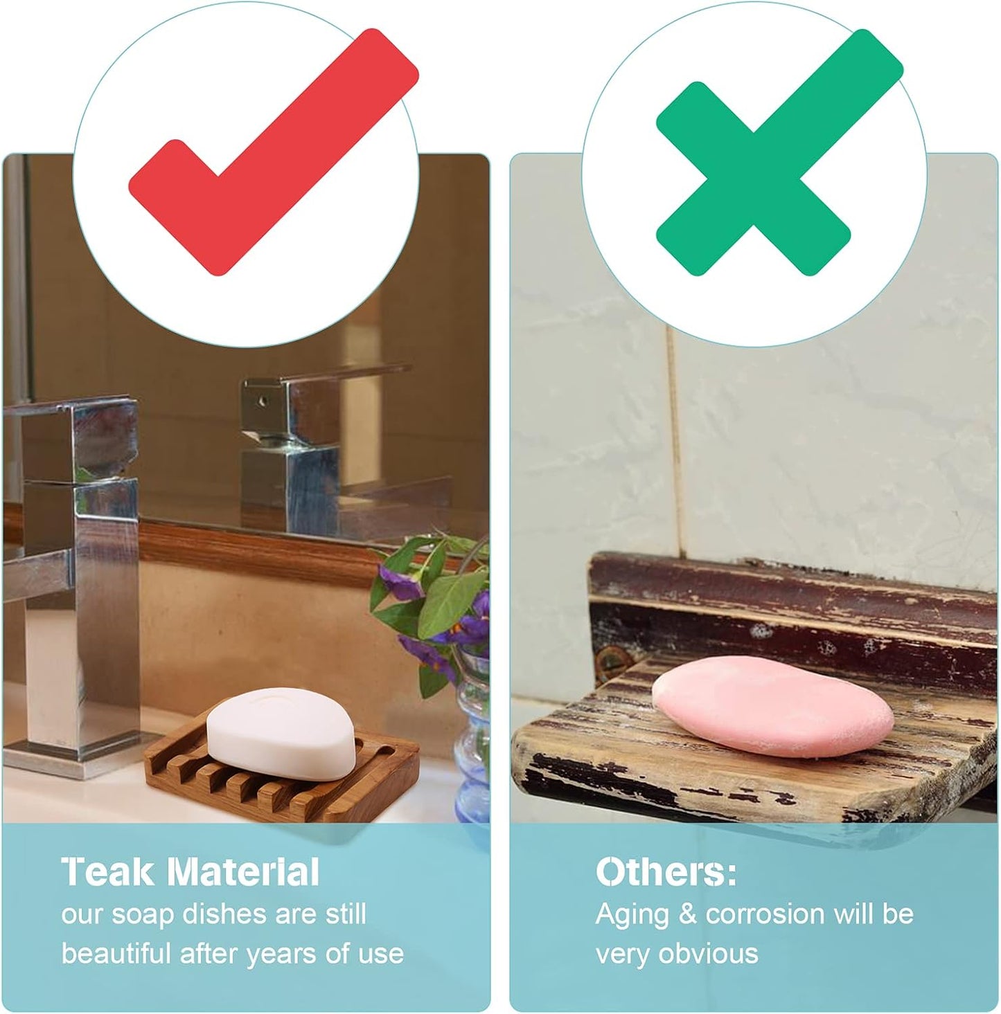 HTB Soap Dish with Slanted Waterfall Design,Teak Wood Bar Soap Holder | Soap Saver Keep Soap Bar Dry,Extend Soap Life,Non-slip Soap Tray for Shower,Bathroom,Sink,Kitchen,Countertop,Self Draining