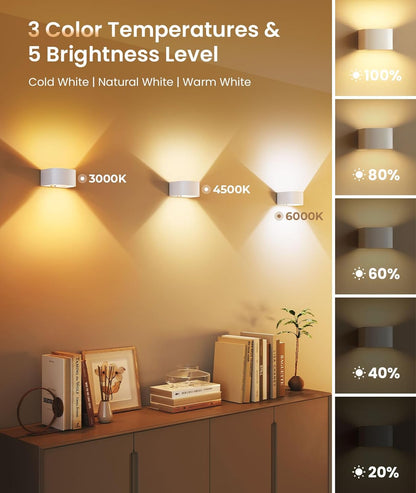 FULEN Motion Sensor Wall Light with Remote Control 3 Colors Wireless Wall Lamp LED Indoor Up and Down Wall Sconce 5000mAh Rechargeable Battery Powered Wall Lamps Brightness Adjustable, 2 Pack