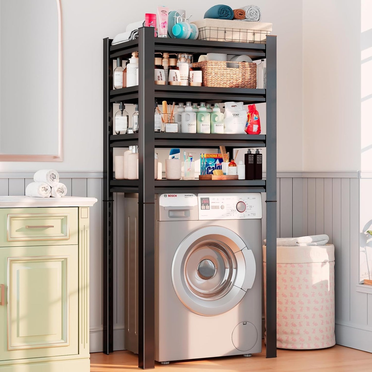 Over Washer and Dryer Shelves, Laundry Room Shelves Adjustable Metal Heavy Duty Freestanding Storage Shelves, Washing Machine Rack for Organization and Storage, Black (Black, 63''H*35.43''W*11.81''D)