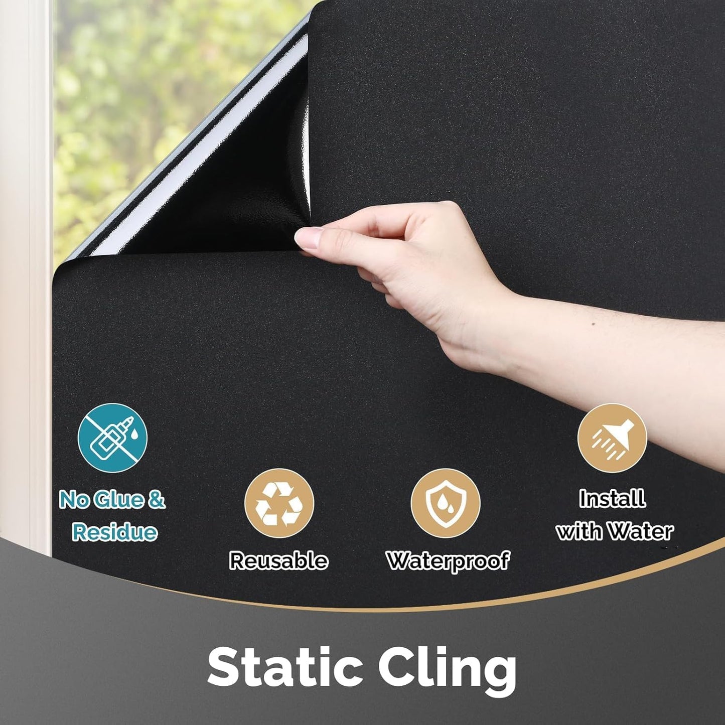 DOWELL Window Privacy Film, Frosted Glass Window Film, Static Cling Non-Adhesive Glass Clings, Sun Blocking Opaque Coverings, Reusable Door Stickers for Bathroom Home Office, Pure, 17.5" x 78.7"