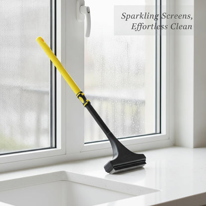 Double Sided Window Screen Cleaner Brush with Integrated Squeegee for Glass, PP Plastic Cleaning Tool, 13 x 3.3 x 1.6 Inches (1 PC)