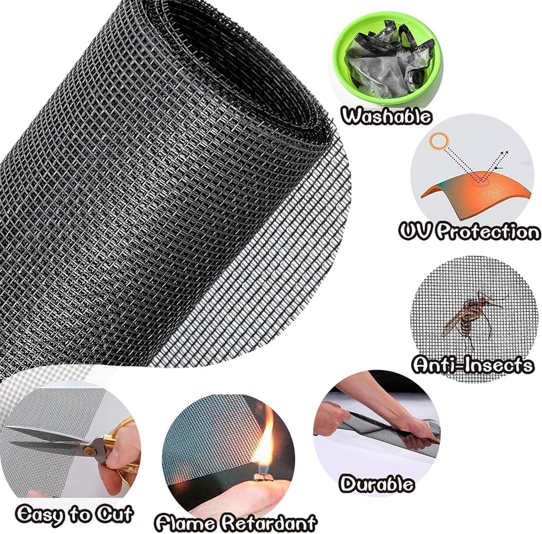 Pet Proof Window Screen Replacement Adjustable Fiberglass Screen Repair Kit 47.2 x 98.4 Inch Insect Screen Net Sliding Mesh Roll for Door Patio Porch Windows