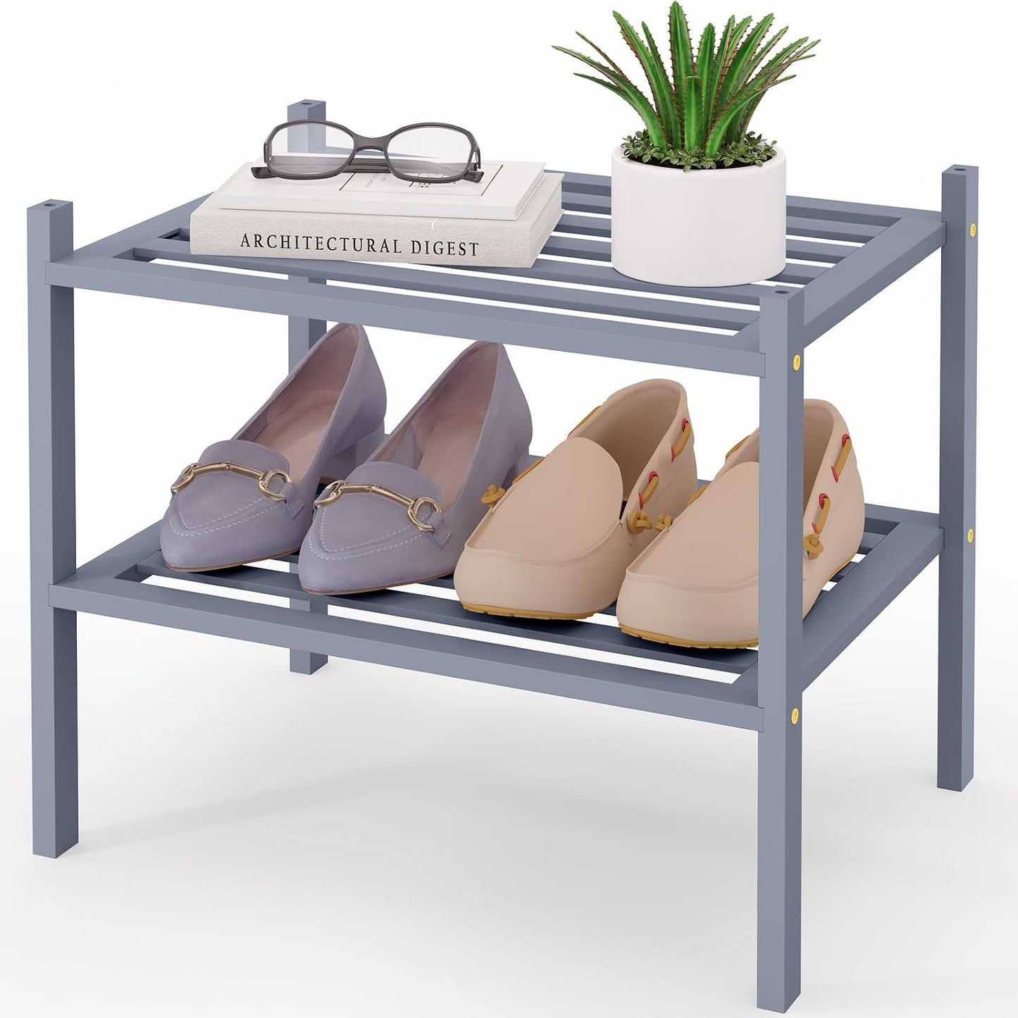 Smiry Bamboo Shoe Rack, 3 Tier Free Standing Wooden Shoe Organizer, Stackable Wood Shoe Storage Shelf for Closet, Entryway, 5 Horizontal Slats, 26.8"x11"x18.3", Natural