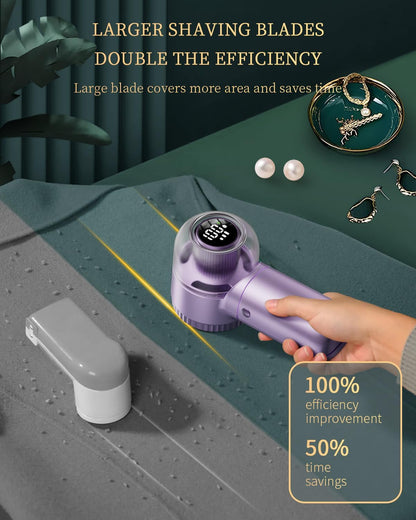 X-Large Fabric Shaver with Lint Brush, Rechargeable Lint Shaver with Digital Display, 3-Speeds, 6-Leaf Blades, 1200mAh Electric Lint Remover Sweater Shaver for Removing Fuzz and Pill