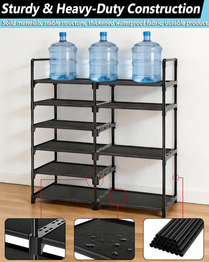 6-Tier Shoe Rack Large Capacity,Durable Shoe Organizer Storage for 20-26 Pairs of Shoes and Boots,Heavy Duty Free Standing Shoe Stand for Closet,Entryway and Garage (Black)