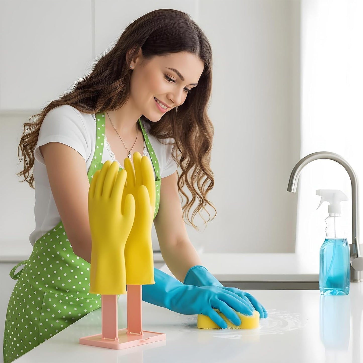 2 Pcs Kitchen Glove Holder, Kitchen Glove Stand Holder Plastic Glover Drying Dryer Rack, Reusable Rubber Dishwashing Gloves Clothes Drying Rack for Dish Gloves and Rags Towel Storage Tool(Blue)
