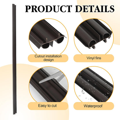 2 Pcs 36 Inch 90CM Exterior Door Sweep with Vinyl Fins, Under Door Weather Stripping Seal for Exterior Doors with Kerf Track, Replacement Bottom Door Seal Strip, Draft Stopper & Rodent Proof