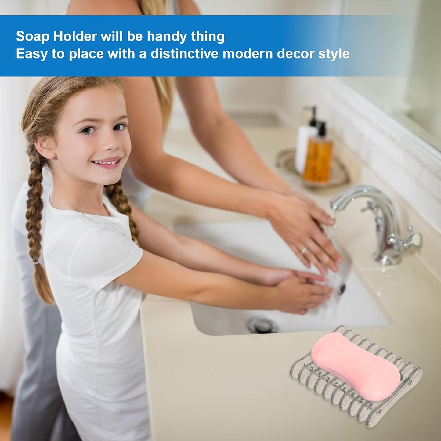Gjinxi Self Draining Soap Dish Holder 2pcs, Clear Plastic Soap Holder, Soaps Bars Saver Easy Dry and Clean Soaps Stand for Kitchen Shower Room Bathroom Bath Tub Sponges