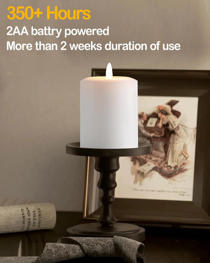 Gmnee 3"x4" Flickering Flameless Candles with Remote Timer, Real Wax, Ivory Pillar Candles, Set of 3 Fake LED Battery Operated Candles for Home, Fireplace, Centerpiece, Rustic and Farmhouse Decor