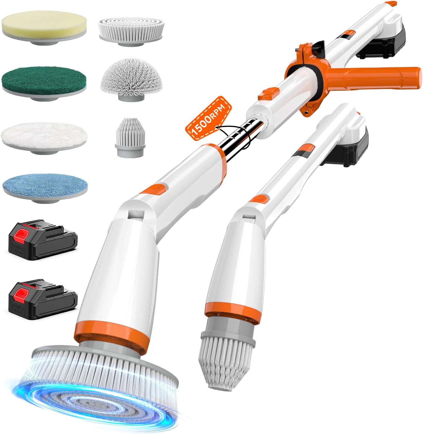 TUYU Electric Spin Scrubber, Full-Body IPX7 Waterproof Bathroom Scrubber with Power LCD Display, Adjustable Extension Handle, Cordless Shower Cleaner Brush for Bathtub Kitchen Wall Cleaning